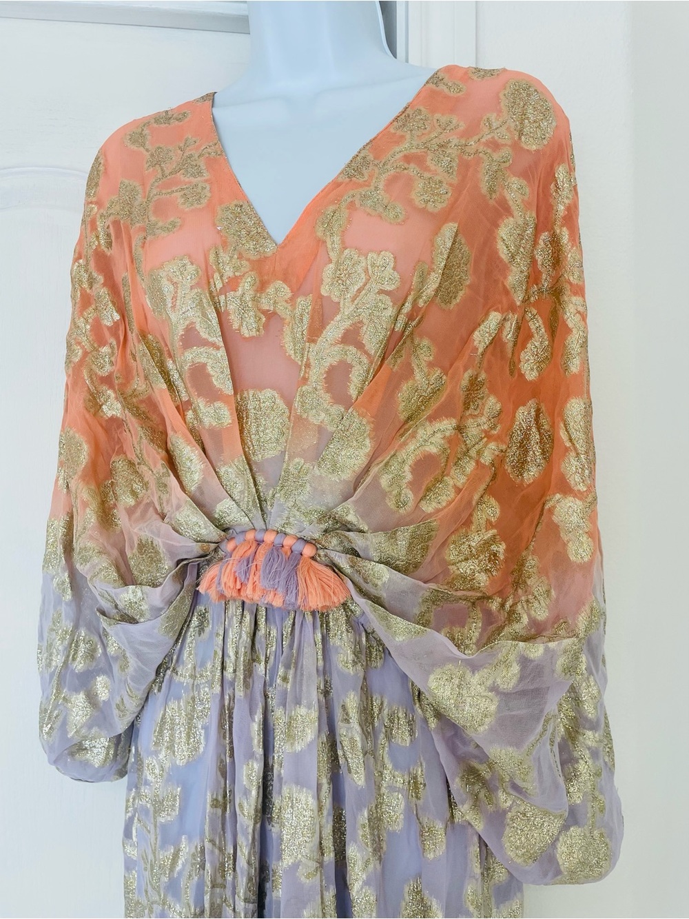 Miss June Paris metallic gold floral Ombré Peach Purple Maxi Dress NWT Marley - Picture 4 of 15